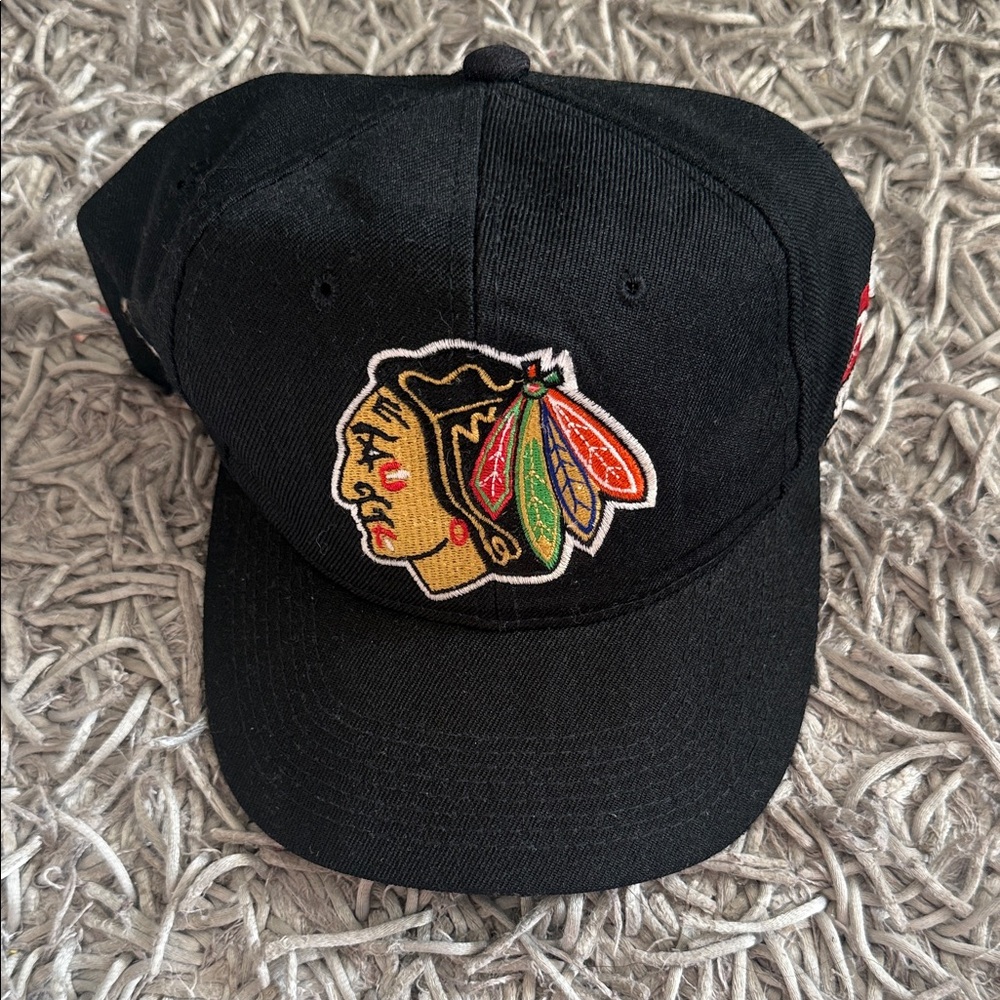 Black Chicago-Style Embroidered Hockey Logo Cap